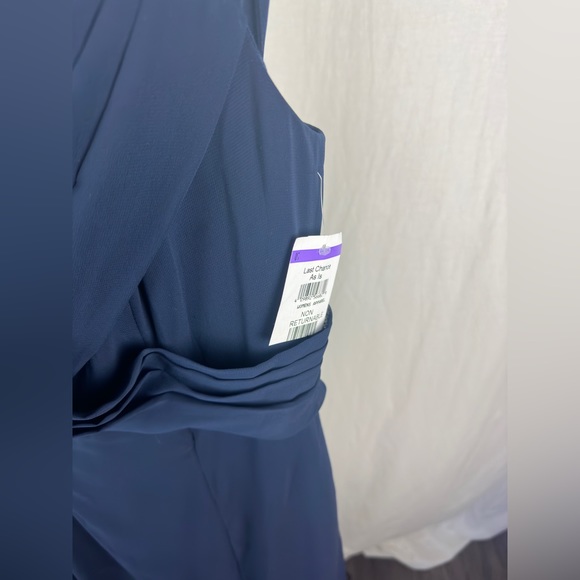 Social Bridesmaids Navy Strapless V-Neck Chiffon Trumpet Gown Size 4 NWT - Picture 5 of 14